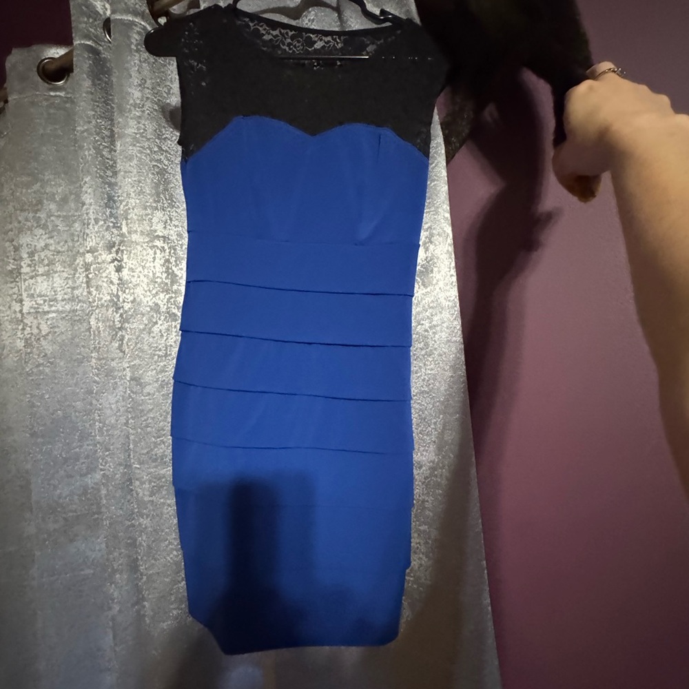 Sweet Storm Black Lace & Royal Blue Sheath Mini Dress